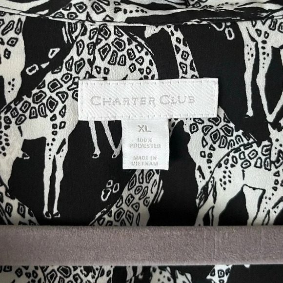 Charter Club Top Women's XL Black & White Giraffe Print Button Down Safari - Picture 3 of 8